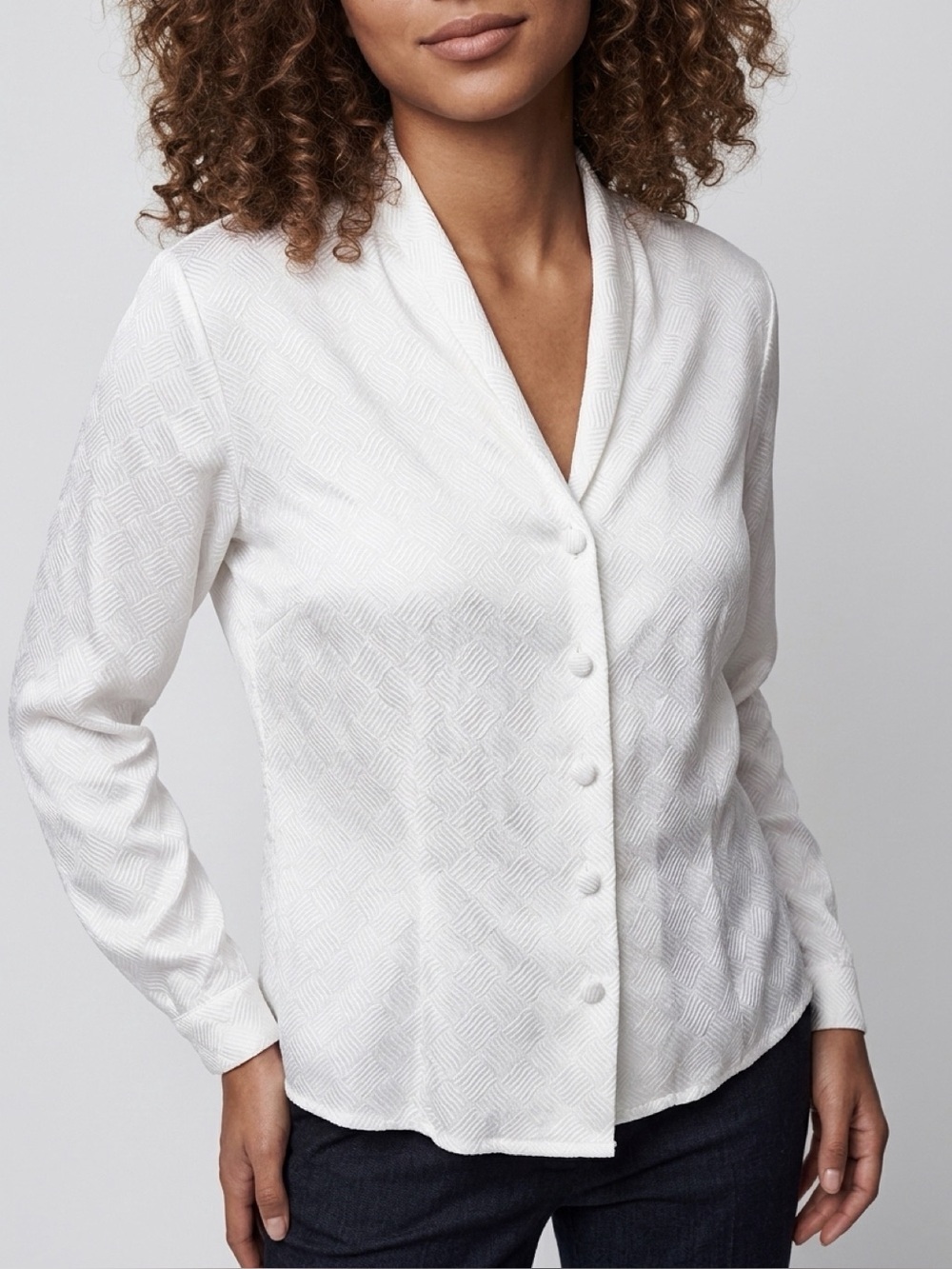 Pendleton Country Sophisticates  Ivory Jacquard Pattern Button-Front Blouse